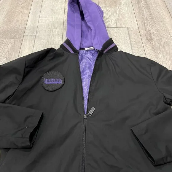 Rare Official TWITCH Men's Full-Zip Hooded Varsity Jacket Black